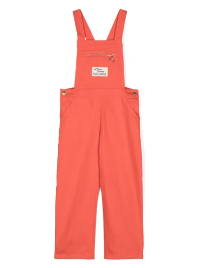 Mini Rodini Kids' Logo-patch Organic Cotton Dungarees In Red