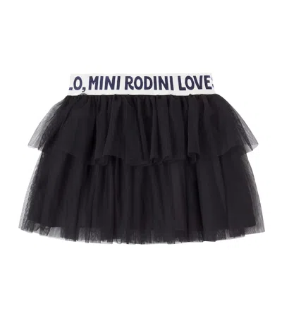 Mini Rodini Kids' Logo Tiered Tulle Skirt In Black