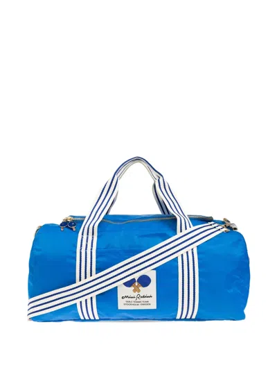 Mini Rodini Kids' Logo-patch Striped-strap Duffle Bag In Blue