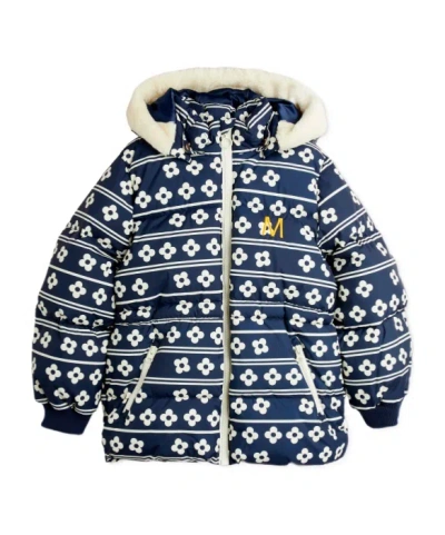 Mini Rodini Hooded Recycled Poly Puffer Down Jacket In Blue