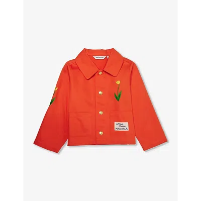 Mini Rodini Boys Red Kids Mallorca Flower-embroidered Organic-cotton Jacket 3-11 Years