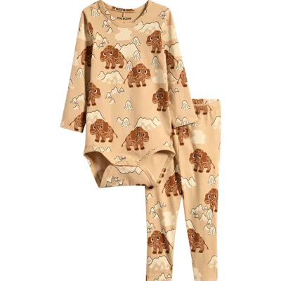 Mini Rodini Babies'  Mammoth Print Stretch Cotton Long Sleeve Jumpsuit & Leggings Set In Neutral