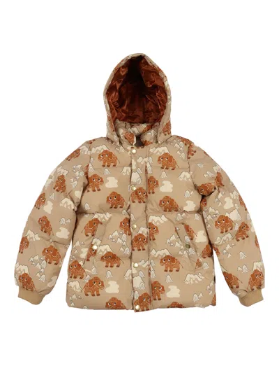 Mini Rodini Mammoths Hooded Puffer Jacket In Brown