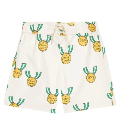 Mini Rodini Kids' Medal Swim Trunks In Grey/ivory
