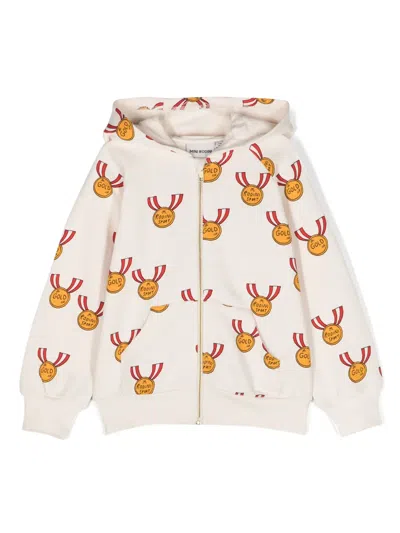 Mini Rodini Kids' Medals-print Zip-up Hoodie In Neutrals