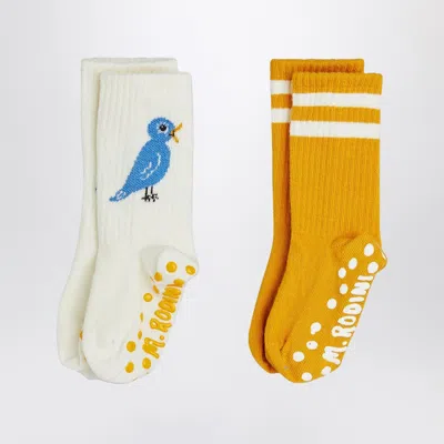 Mini Rodini Mini Anti-slip Socks Set With Bird Motif (2 Pairs) In Multi