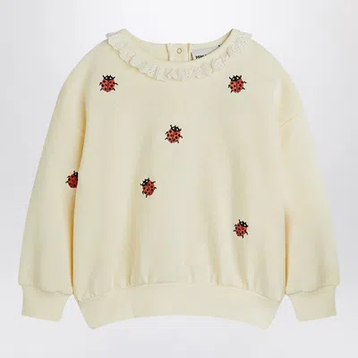 Mini Rodini Mini Ivory Sweatshirt With Embroidered Ladybugs In Neutral