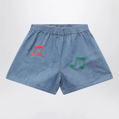 Mini Rodini Mini Musical Note Denim Shorts For Girls In Blue