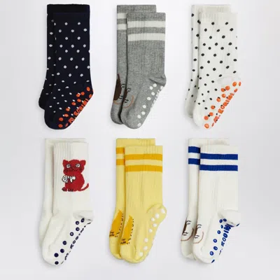 Mini Rodini Mini Non-slip Cat Socks In Organic Cotton In Multi