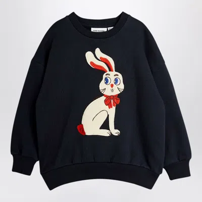 Mini Rodini Mini Organic Cotton Sweatshirt With Rabbit Print In Black