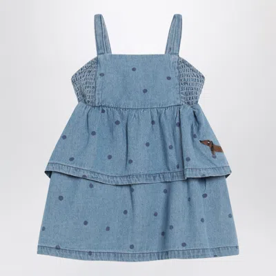 Mini Rodini Mini Polka Dot Denim Dress In Blue