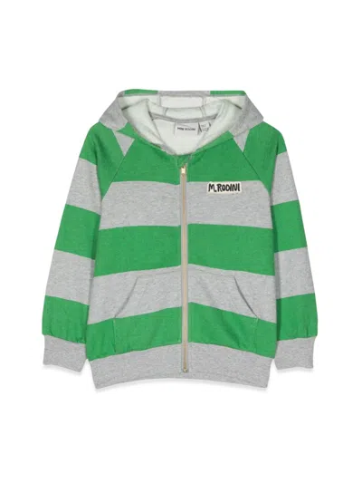 Mini Rodini Mini Stripe Zipper Hoodie For Boys In Green