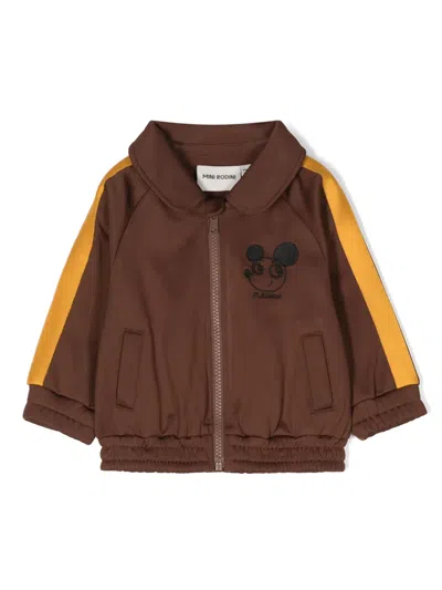 Mini Rodini Babies' Mouse-embroidered Track Jacket In Brown