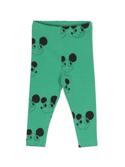 Mini Rodini Babies' Mouse-print Leggings In Green