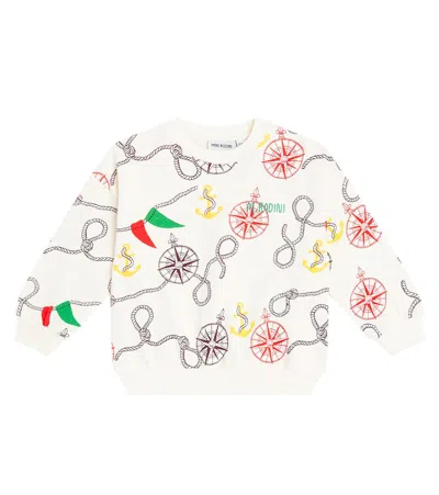 Mini Rodini Kids' Nautical印花棉质针织运动衫 In Weiss
