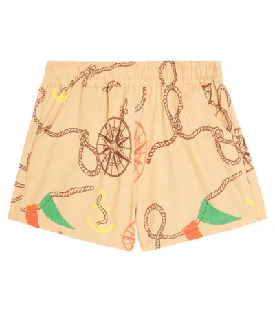 Mini Rodini Kids' Nautical Printed Cotton Shorts In Beige