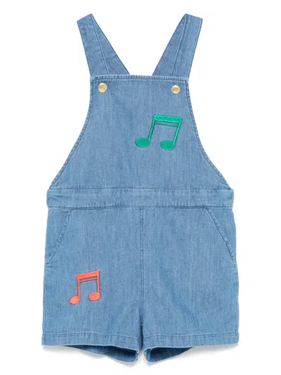 MINI RODINI NOTE-EMBROIDERED DENIM PLAYSUIT