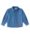 Mini Rodini Blue Shirt With Embroidery On The Front In Denim Boy In Blue
