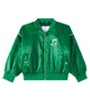Mini Rodini Kids Note Chenille Satin Baseball Jacket In Green