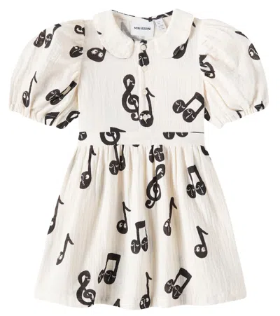 Mini Rodini Kids' Kleid Notes Aus Baumwollmusselin In Weiss