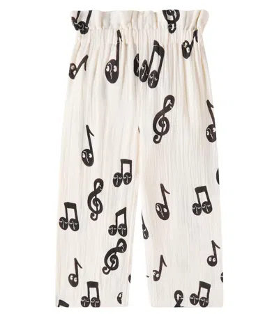 Mini Rodini Kids' Notes Cotton Muslin Straight Pants In White