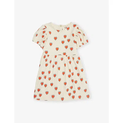 Mini Rodini Kids' Outlined Hearts Short-sleeve Stretch-cotton 9 Months - 11 Years Offwhit In Neutral