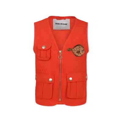 Mini Rodini Orange Vest For Kids With Puffer Fish