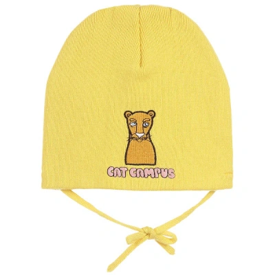 Mini Rodini Babies' Organic Cotton Cat Campus Hat In Yellow