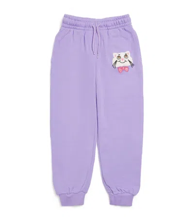Mini Rodini Kids' Organic Cotton Cat Sweatpants In Purple
