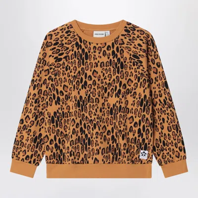 Mini Rodini Organic Cotton Leopard Print Crewneck Sweatshirt In Brown