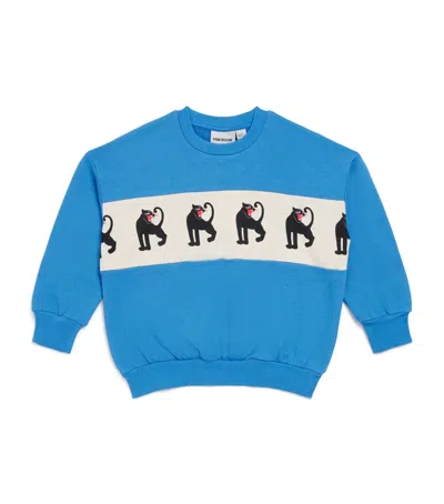 Mini Rodini Kids' Organic Cotton Panther Panel Sweatshirt In Blue