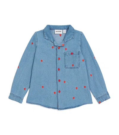 Mini Rodini Kids' Organic Denim Heart Shirt In Blue
