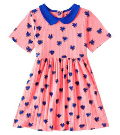 Mini Rodini Kids' Outlined Hearts Cotton-blend Dress In Pink