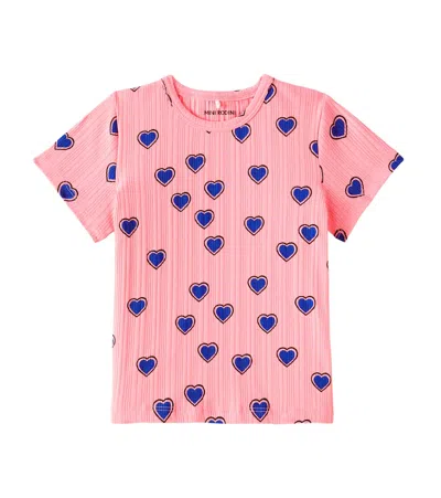 Mini Rodini Kids' Outlined Hearts Cotton-blend T-shirt In Pink