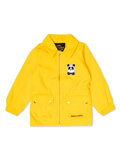 Mini Rodini Kids' Panda-appliqué Zip-up Jacket In Yellow