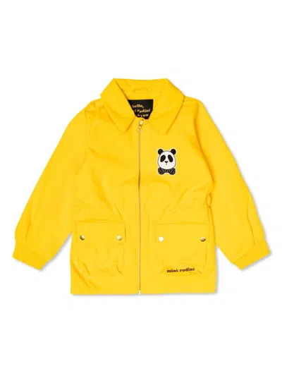 Mini Rodini Babies' Panda Collared Jacket In Yellow