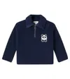 Mini Rodini Panda Cotton Half-zip Sweater In Blue