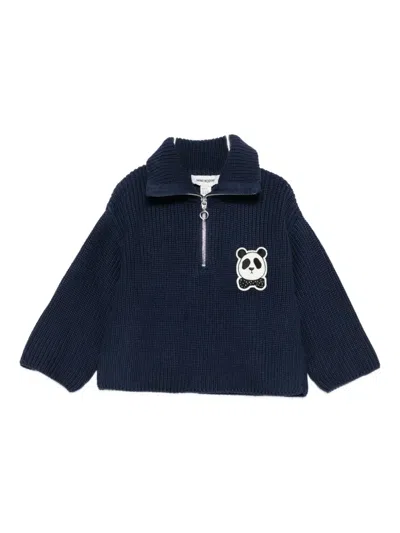 MINI RODINI PANDA-EMBROIDERED ZIP-UP SWEATER