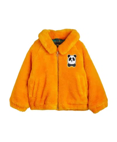 Mini Rodini Panda-patch Detail Faux-fur Jacket In Orange