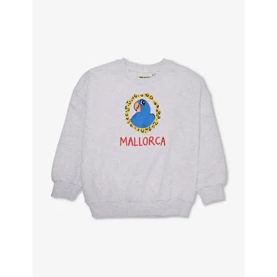 Mini Rodini Boys Grey Melange Kids Parrot Graphic-print Organic-cotton Sweatshirt 1.5-11 Years