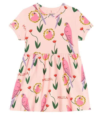 Mini Rodini Kids' Parrots Printed Cotton Crêpe Dress In Nude