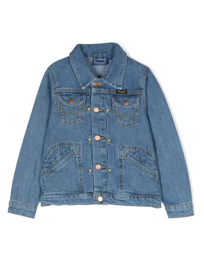 Mini Rodini Blue Jacket For Kids With Dove In Denim
