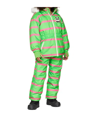 Mini Rodini Kids' Patch-detail Stripe-pattern Dungarees In Green