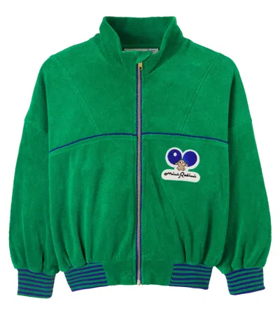 Mini Rodini Patch-appliqué Cotton Terry Cardigan In Green