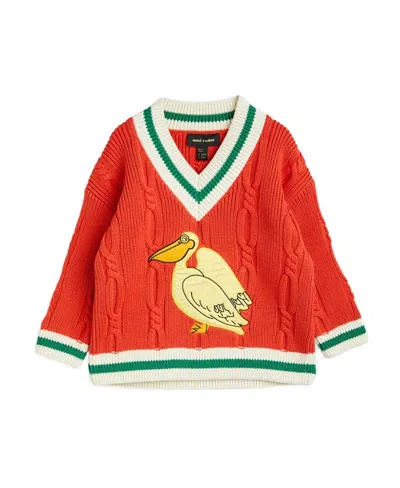 Mini Rodini Pelican V-neck Jumper In Red
