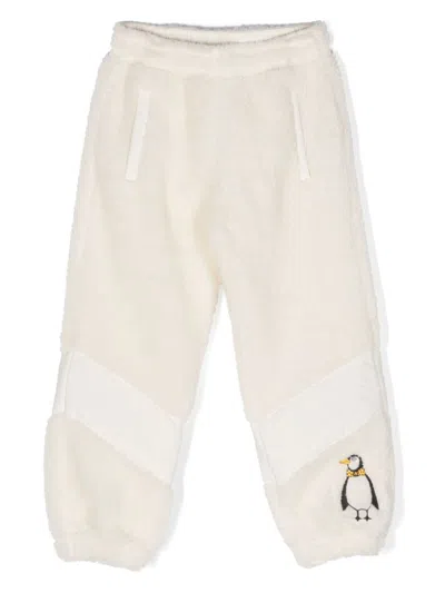 Mini Rodini Kids' Penguin Pile Striped Track Pants In White