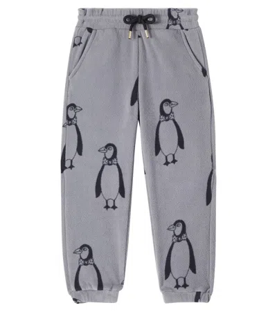 Mini Rodini Kids' Penguin Printed Fleece Sweatpants In Gray