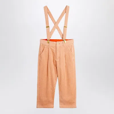 Mini Rodini Kids' Pink Corduroy Trousers With Suspenders In Orange