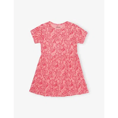 Mini Rodini Kids' Leopard Ribbed Stretch-woven Dress 9 Months-11 Years Pink In Red