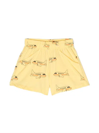 Mini Rodini Kids' Plane-print Organic Cotton Shorts In Yellow
